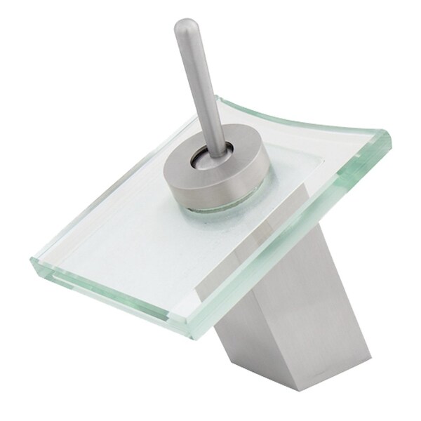 Novatto MONROE Single Lever Waterfall Lav Faucet, PVD Brushed Nickel/ Clear Glass GF-010BN-C - main